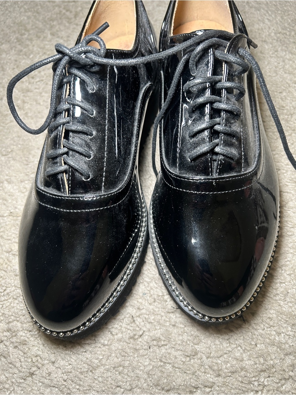 torrid Black Patent Lace-Up Oxford Flats with Studded Trim